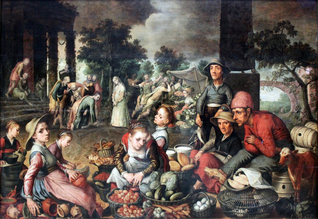 Scena targowa z Chrystusem i cudzołożnicą autorstwa Pieter Aertsen