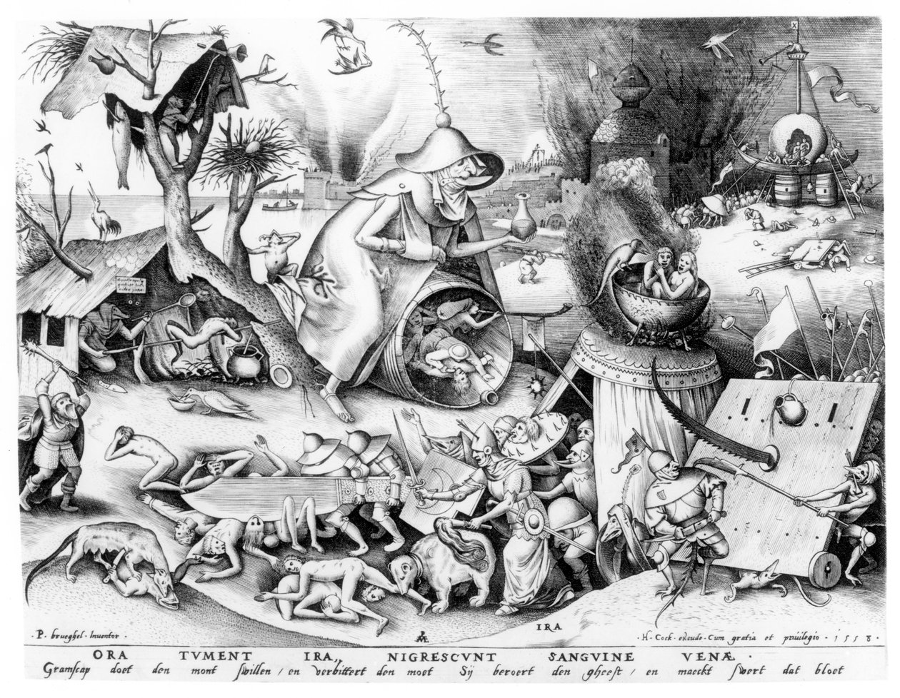 Gniew (Ira), z serii Siedmiu grzechów głównych, rytowany przez Pietera van der Heyden (ok. 1530-72) i opublikowany przez Hieronymusa Cocka (ok. 1510-70), 1558 (grafika) autorstwa Pieter Bruegel the Elder