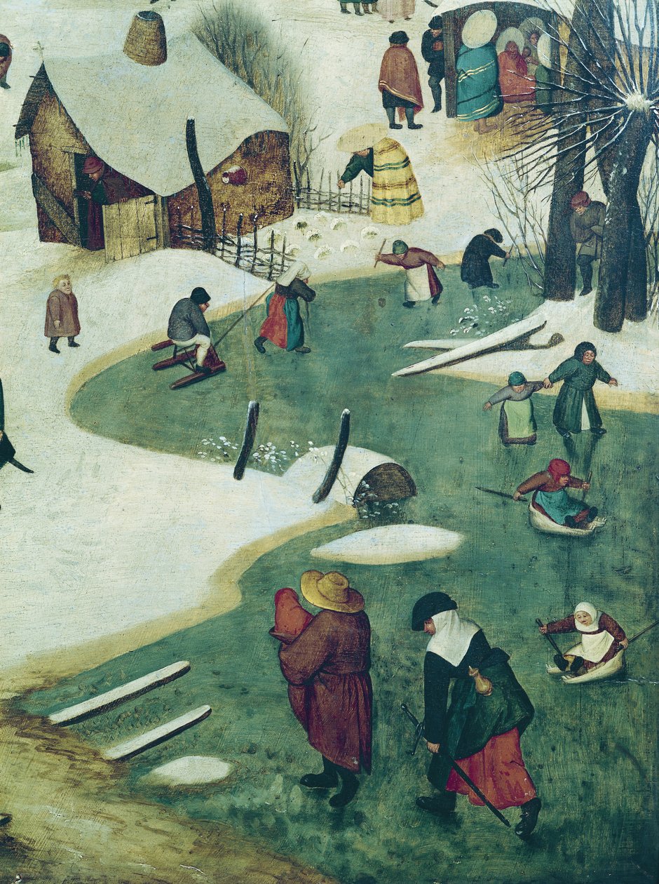 Dzieci bawiące się na zamarzniętej rzece, szczegół ze spisu ludności w Betlejem autorstwa Pieter Bruegel the Elder