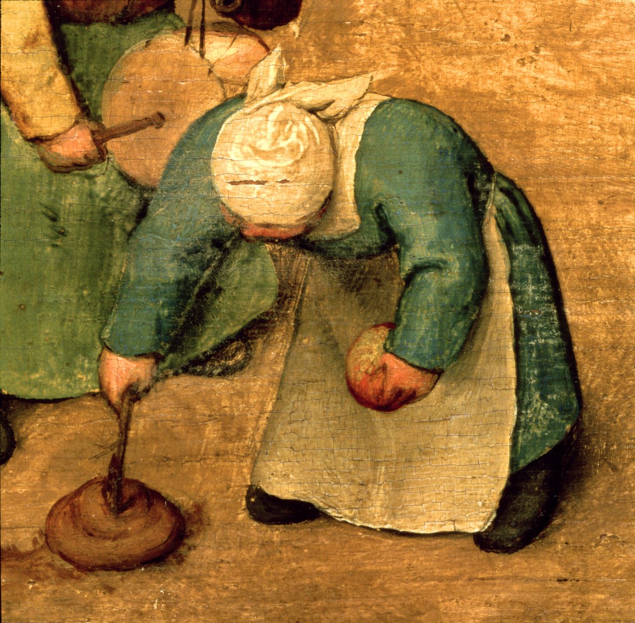 Gry dla dzieci (Kinderspiele): fragment dziewczyny bawiącej się bączkiem, 1560 (detal 68945) autorstwa Pieter Bruegel the Elder