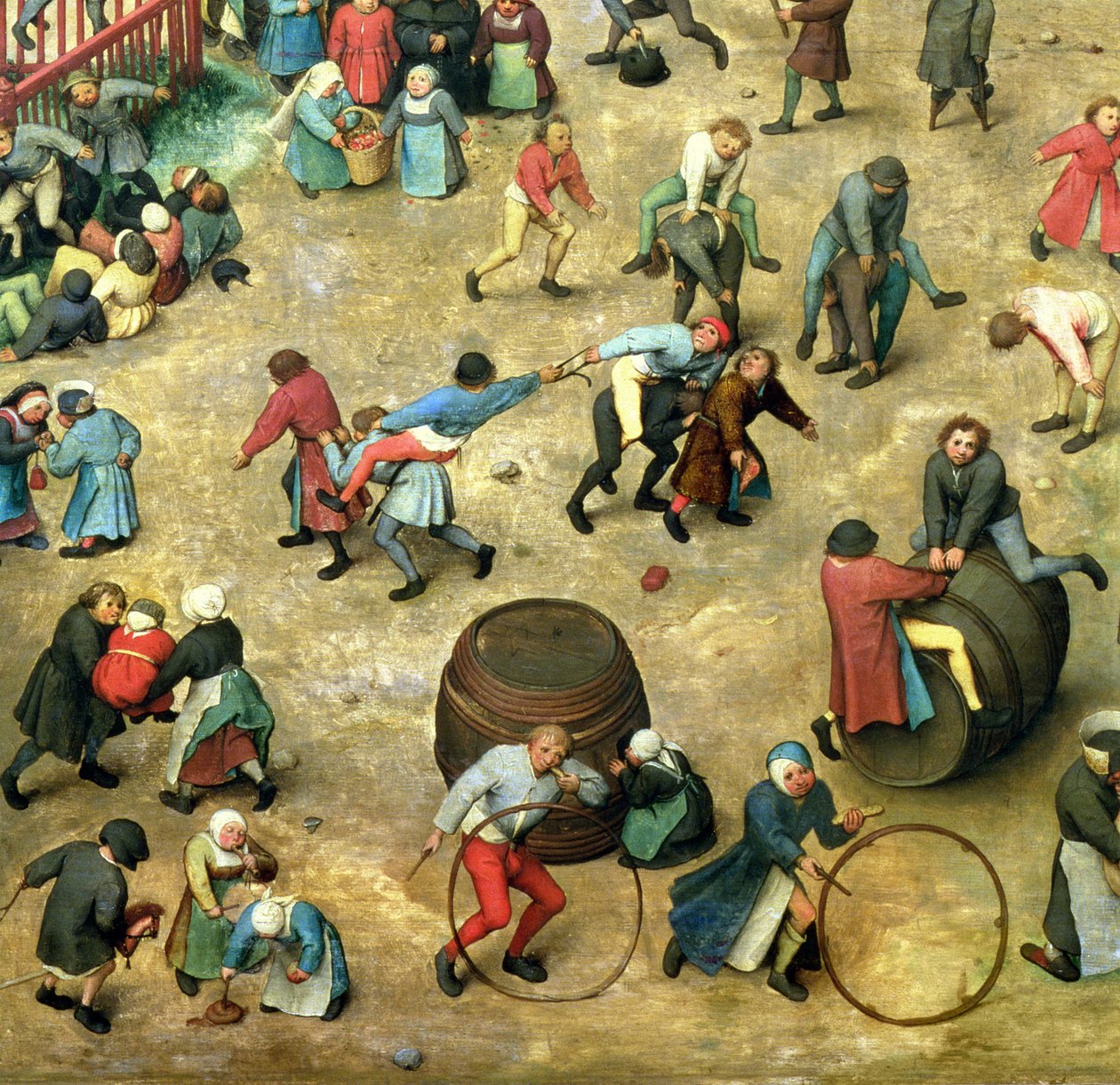 Gry dziecięce (Kinderspiele): detal dolnej części przedstawiający różne gry, 1560 (detal z 68945) autorstwa Pieter Bruegel the Elder