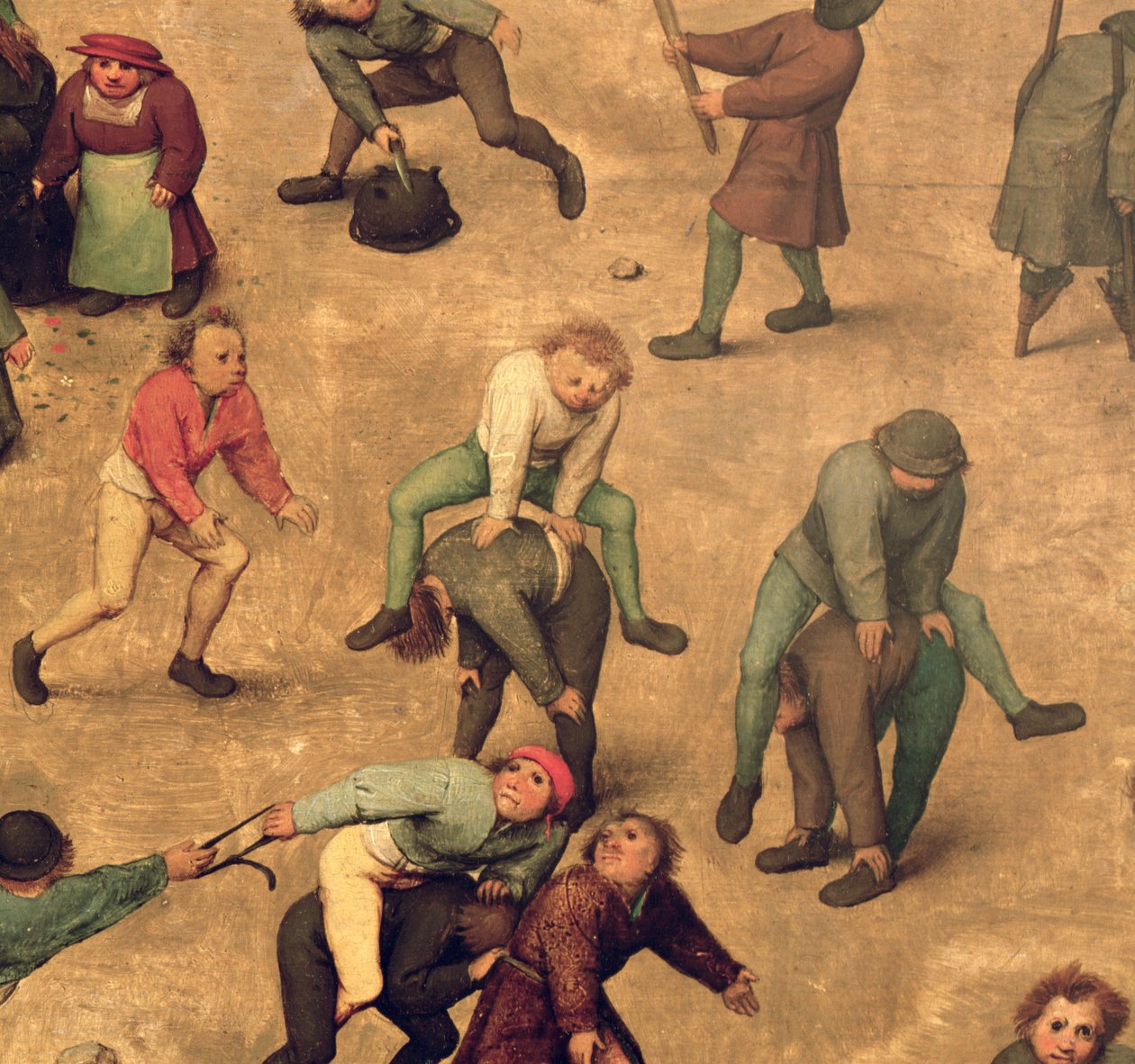 Gry dla dzieci (Kinderspiele): fragment dzieci bawiących się w żabę skaczącą, 1560 (detal 68945) autorstwa Pieter Bruegel the Elder