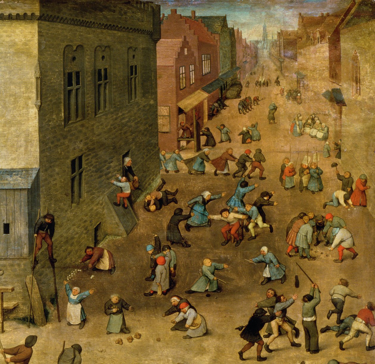 Gry dla dzieci (Kinderspiele): fragment prawego górnego rogu, 1560 (szczegół 68945) autorstwa Pieter Bruegel the Elder