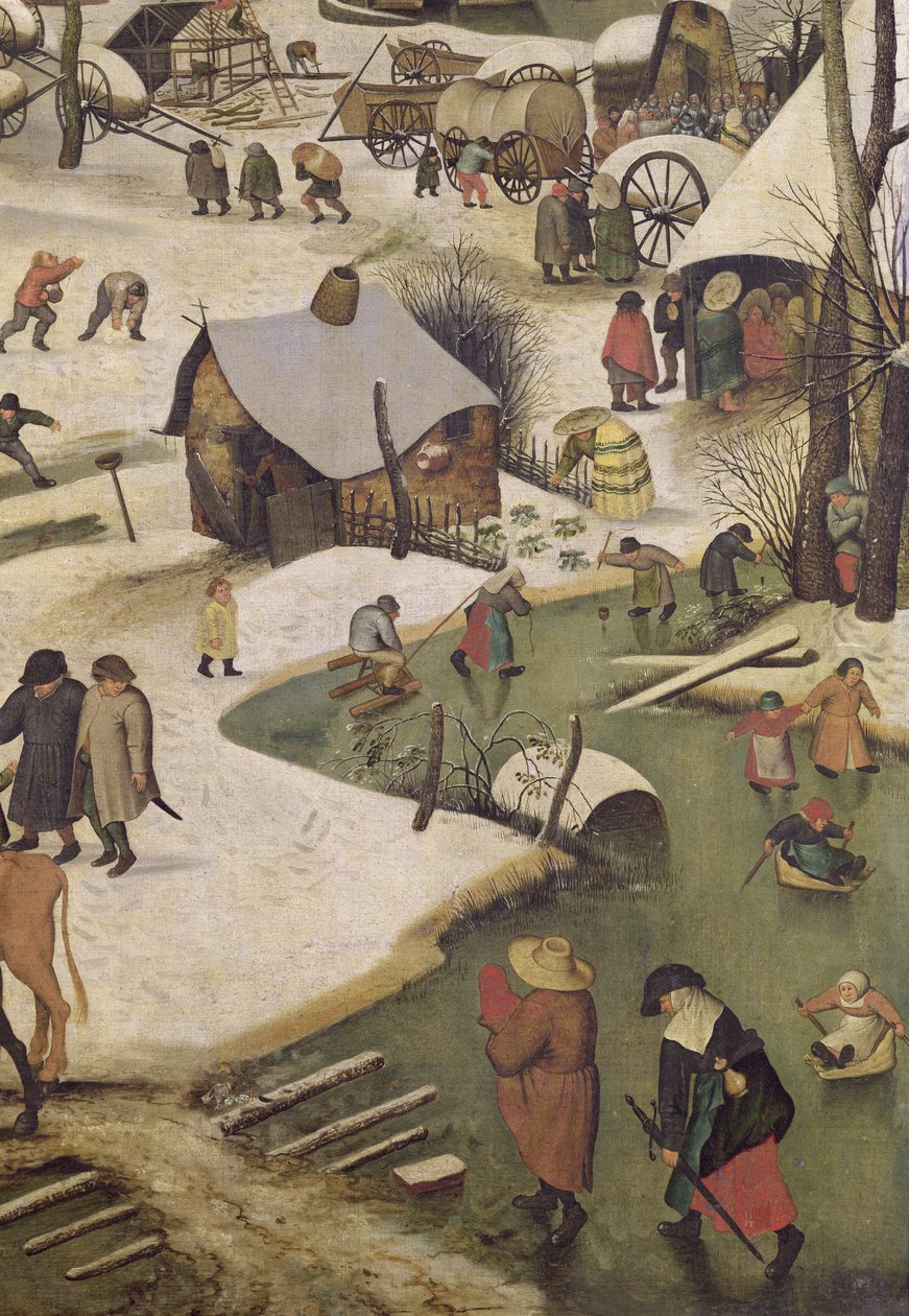 Spis ludności w Betlejem, fragment dzieci bawiących się na zamarzniętej rzece autorstwa Pieter Bruegel the Elder