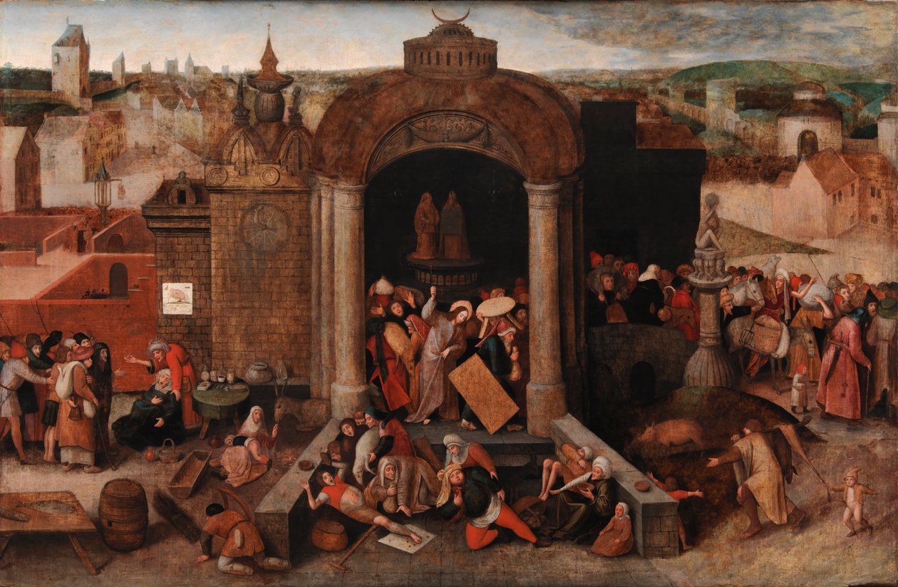 Chrystus wypędza kupców ze świątyni” autorstwa Pieter Bruegel the Elder