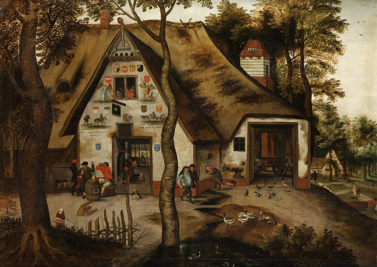 Scena wiejska z tawerną w St. autorstwa Pieter Brueghel the Younger