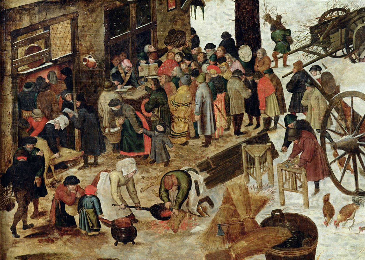 Płacenie dziesięciny lub spis ludności w Betlejem, szczegół po 1566 r. autorstwa Pieter Brueghel the Younger
