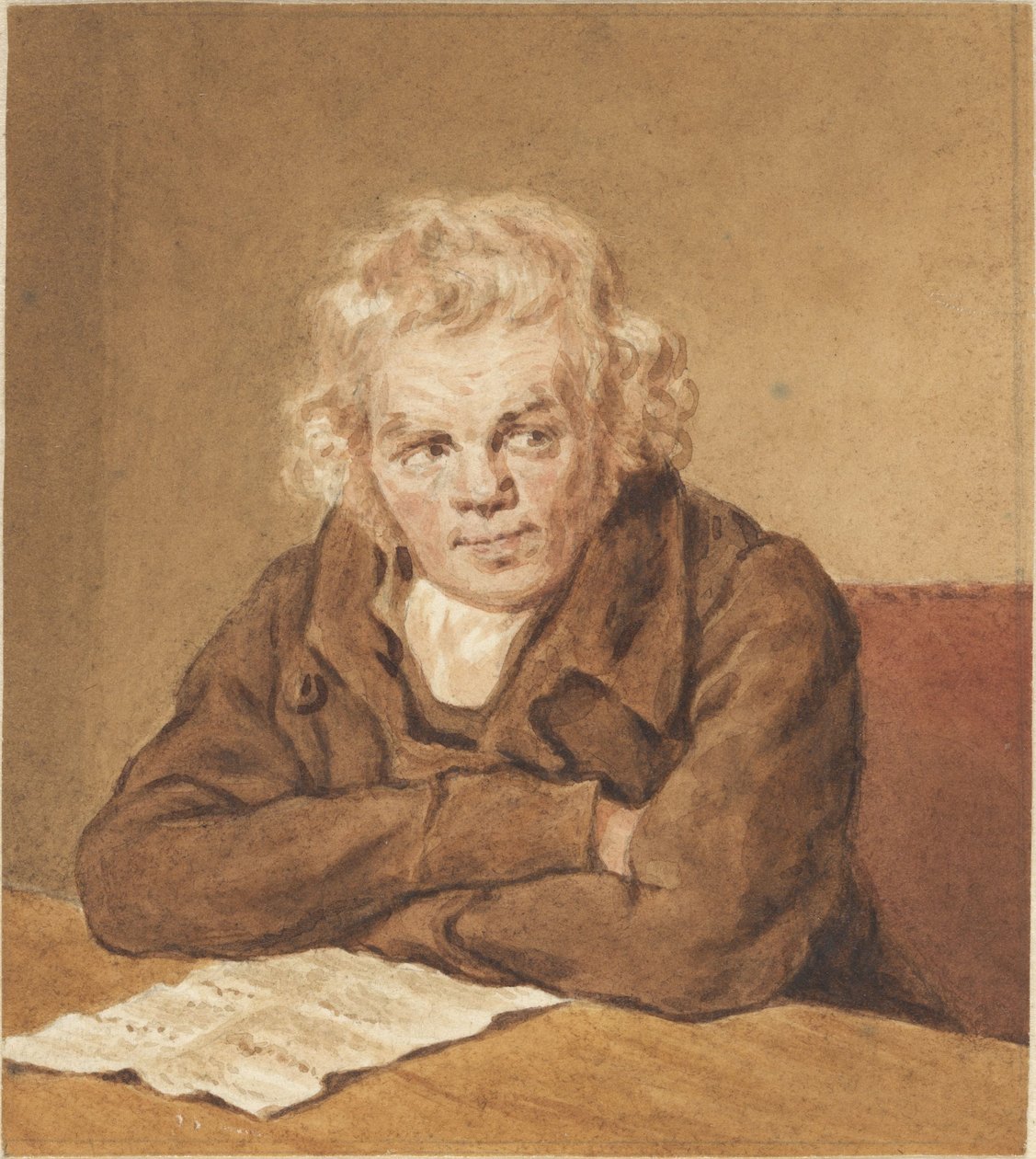 Portret Lourensa van Schaicka siedzącego przy stole autorstwa Pieter Christoffel Wonder
