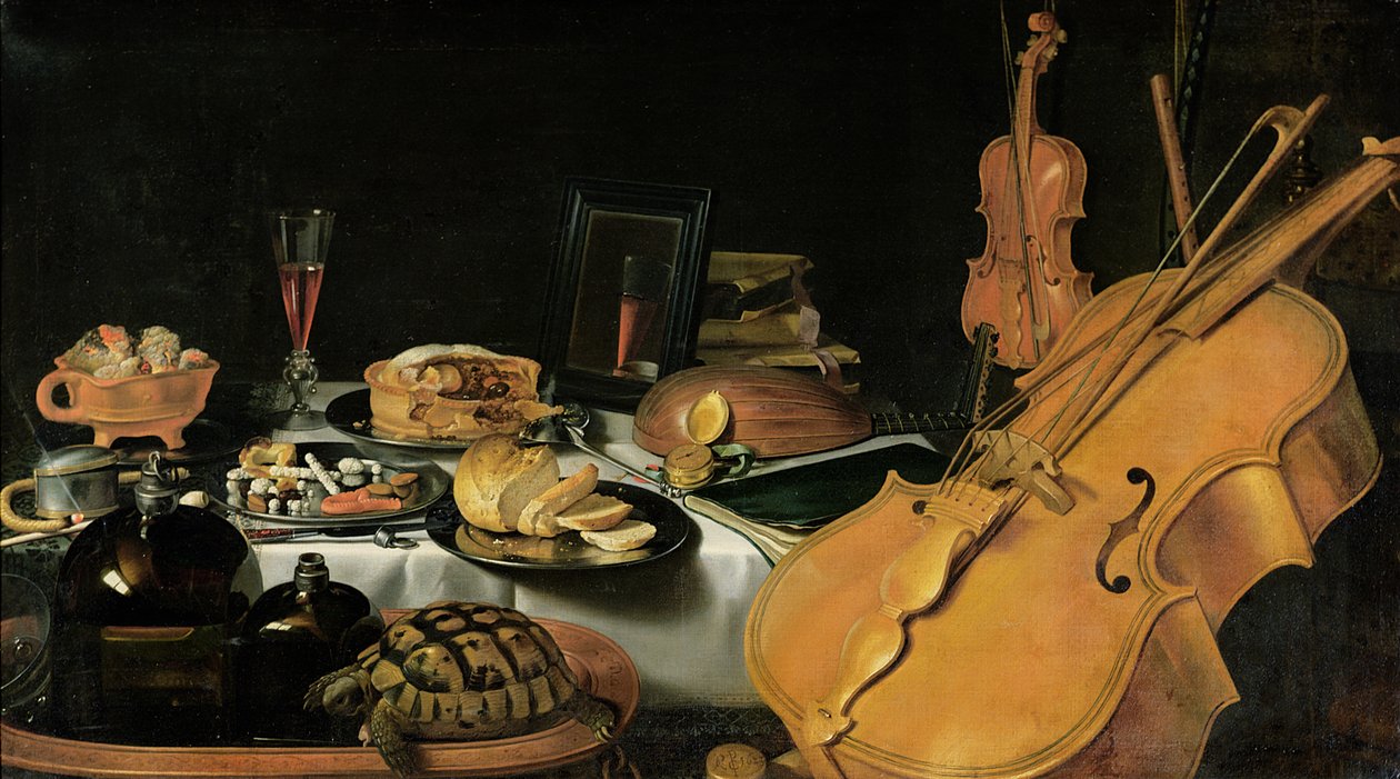 Martwa natura z instrumentami muzycznymi, 1623 autorstwa Pieter Claesz