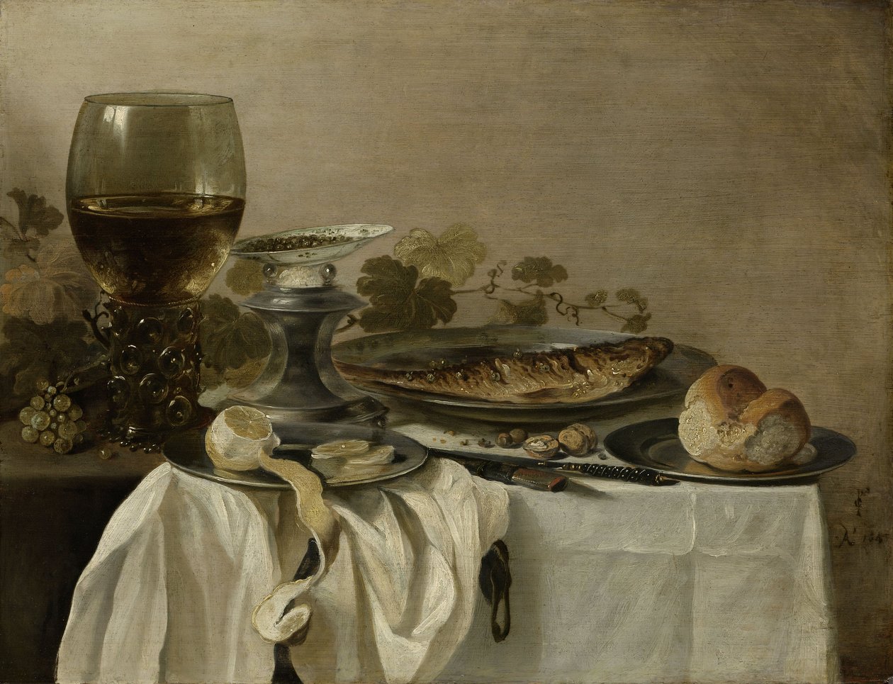 Martwa natura z rybą, 1647 autorstwa Pieter Claesz