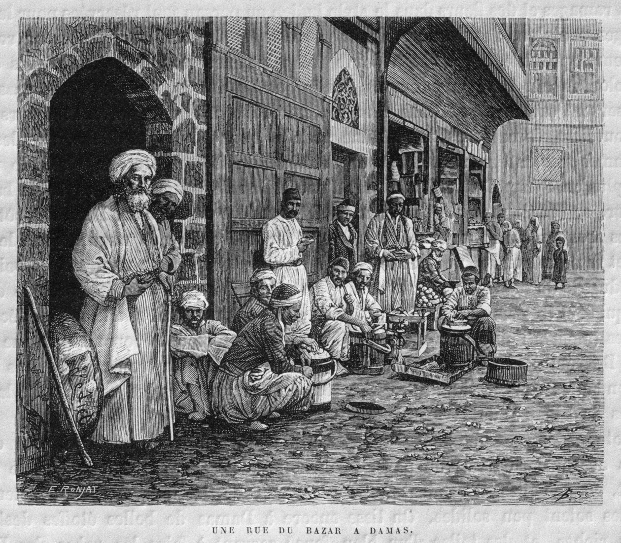 Ulica na bazarze w Damaszku, z dzisiejszej Syrii. Podróżuje po Fenicji, Libanie i Judei. 1875-1880 