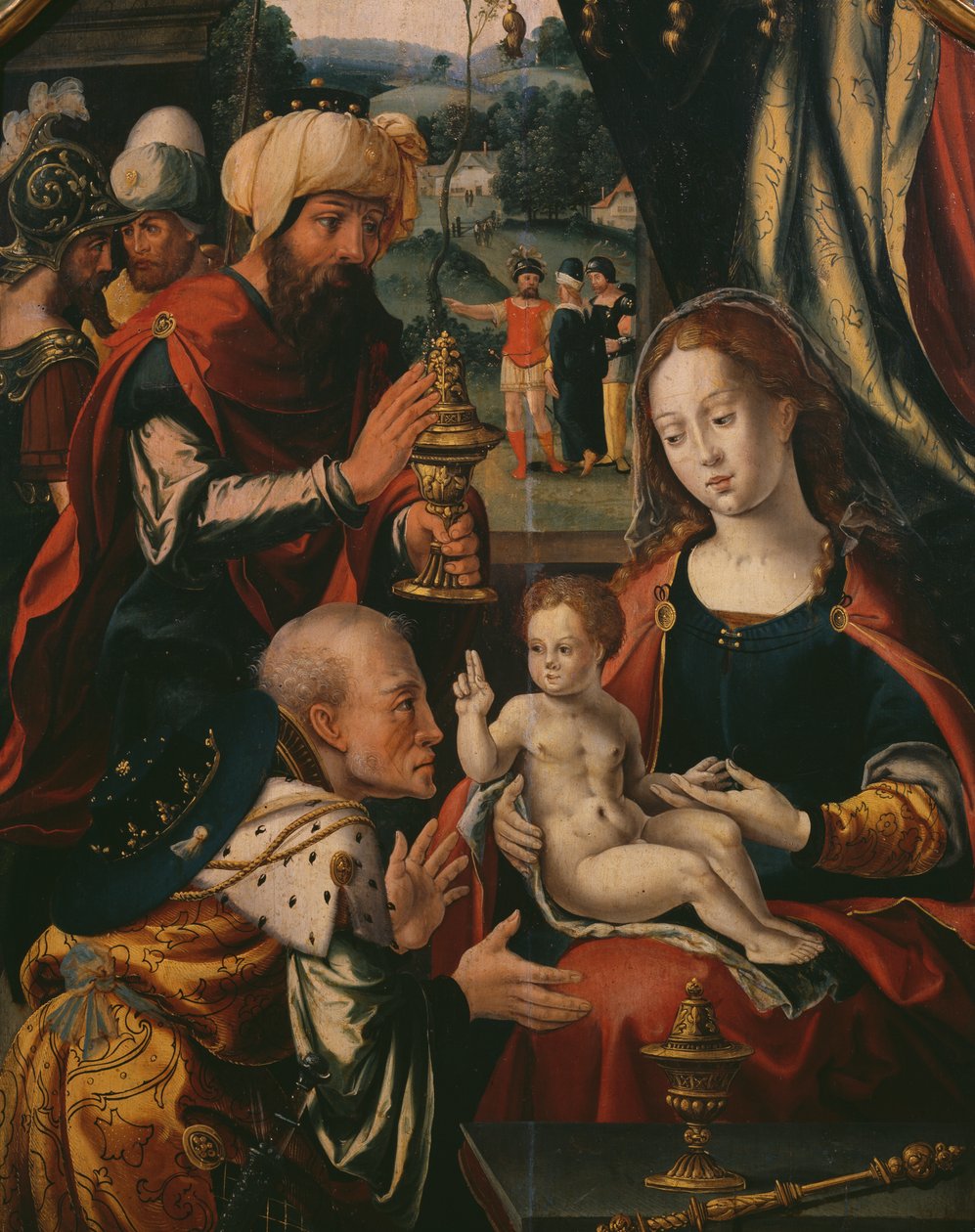 Pokłon Trzech Króli, Tryptyk Objawienia Pańskiego, detal, ok. 1540 (zob. też 345852) autorstwa Pieter Coecke van Aelst