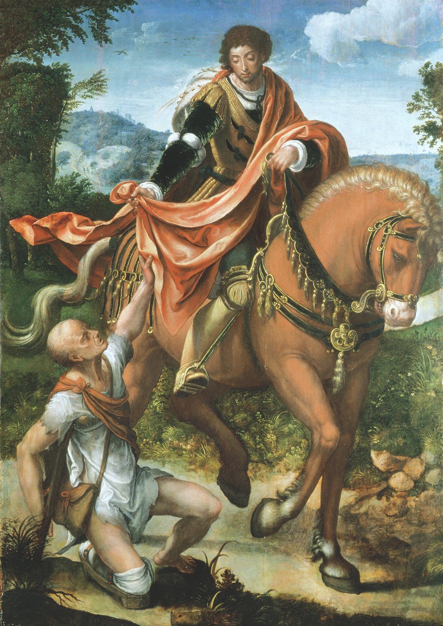 Święty Marcin dzieli swój płaszcz autorstwa Pieter Coecke van Aelst