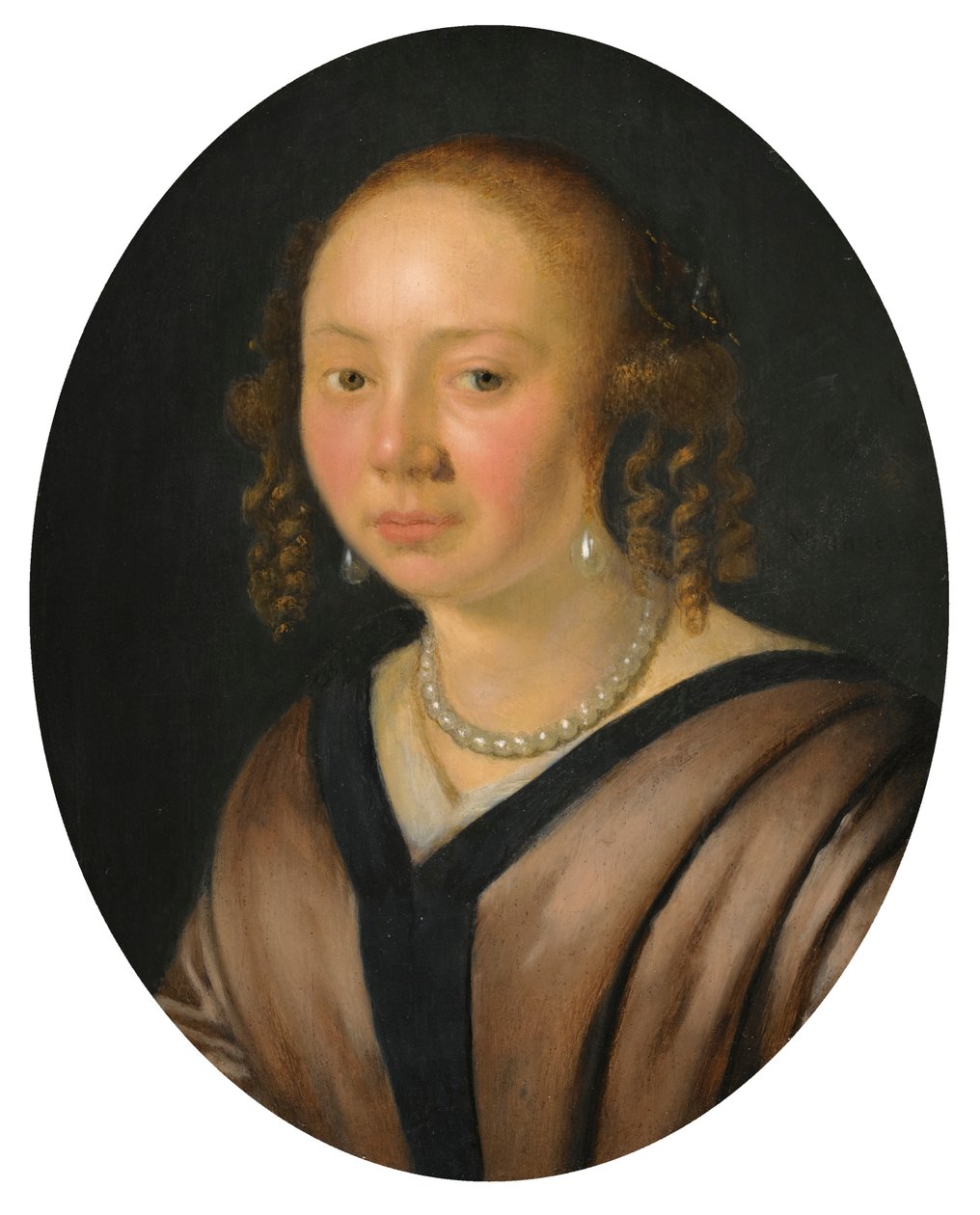Portret damy, głowa i ramiona w kolczykach i naszyjniku autorstwa Pieter Cornelisz van Slingelandt