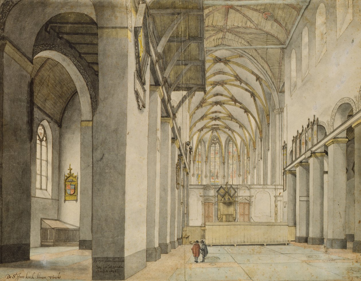 Widok wnętrza od strony wschodniej Johanneskirche, Utrecht, 15 września 1636 (pióro nad ołówkiem i akwarela na papierze) autorstwa Pieter Janszoon Saenredam