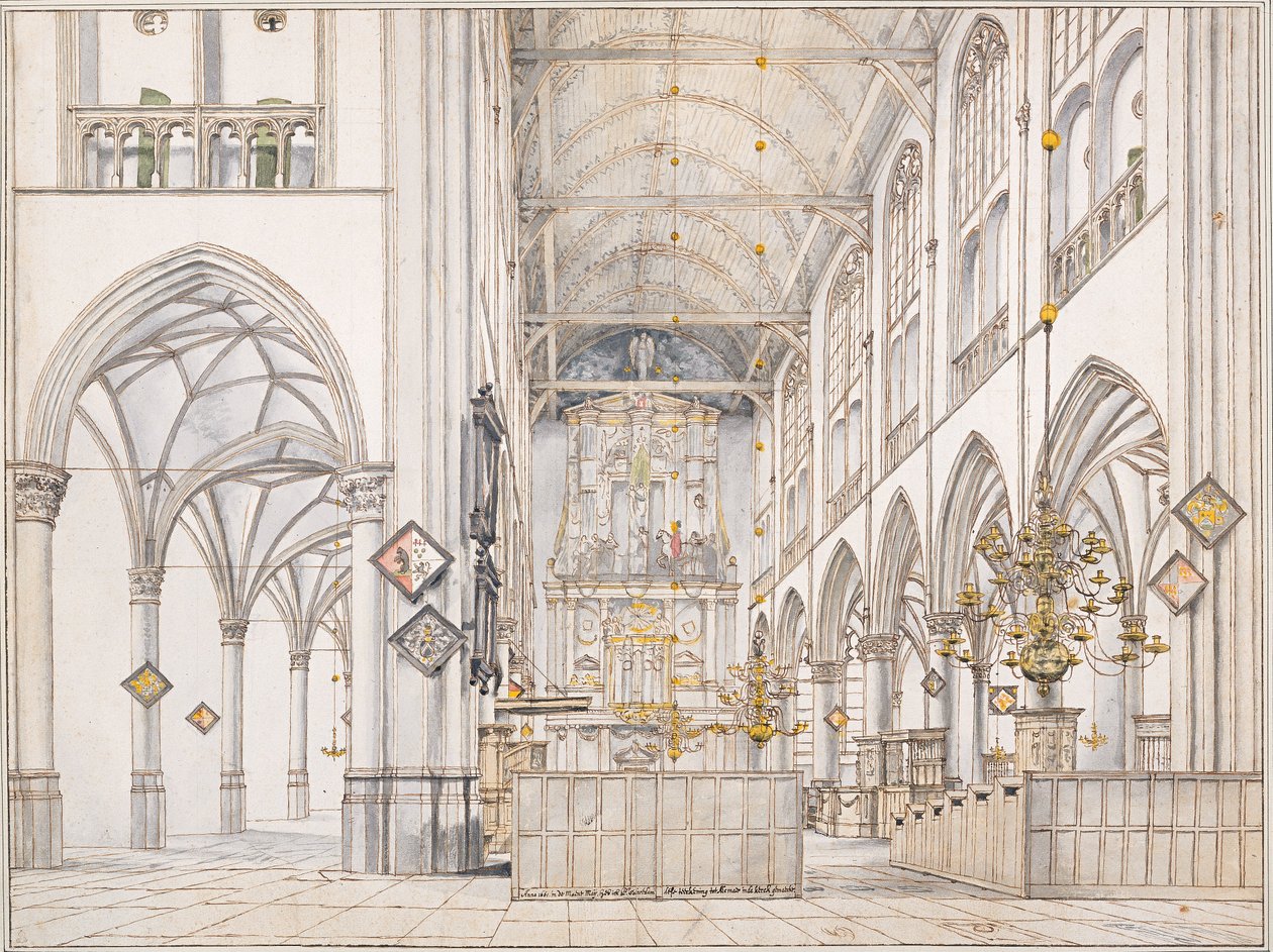 Wnętrze kościoła św. Wawrzyńca (Groote Kerk lub Wielki Kościół) w Alkmaar, 1661 autorstwa Pieter Janszoon Saenredam