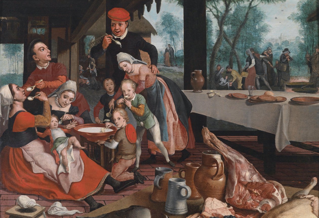 Rodzina jedząca pudding ryżowy autorstwa Pieter Pietersz the Elder