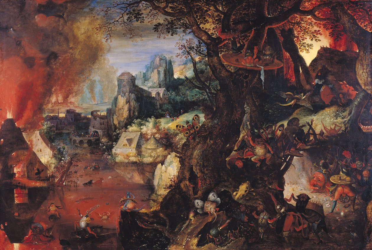 Kuszenie św. Antoniego (olej na miedzi) autorstwa Pieter Schoubroeck