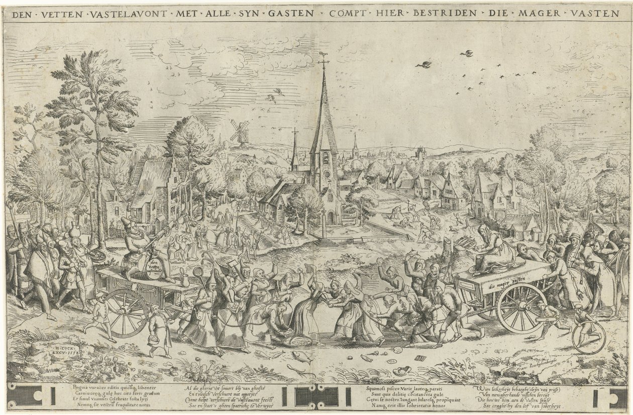 Walka między karnawałem a Wielkim Postem, rycina Pietera van der Heydena, 1558 r. autorstwa Pieter The Elder after Brueghel
