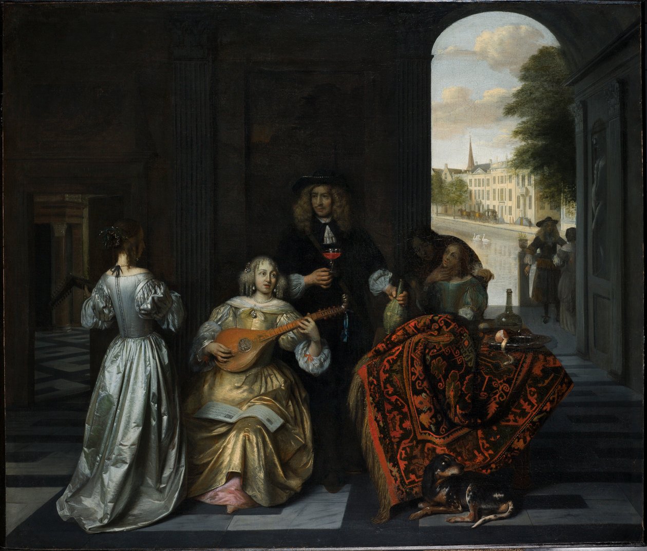 Muzyczne towarzystwo w dystyngowanym wnętrzu autorstwa Pieter de Hooch
