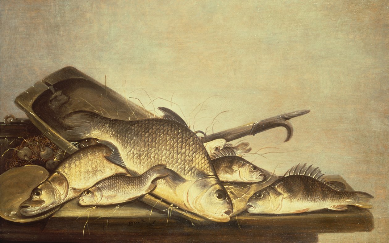 Martwa natura okonia i szczupaka autorstwa Pieter de Putter