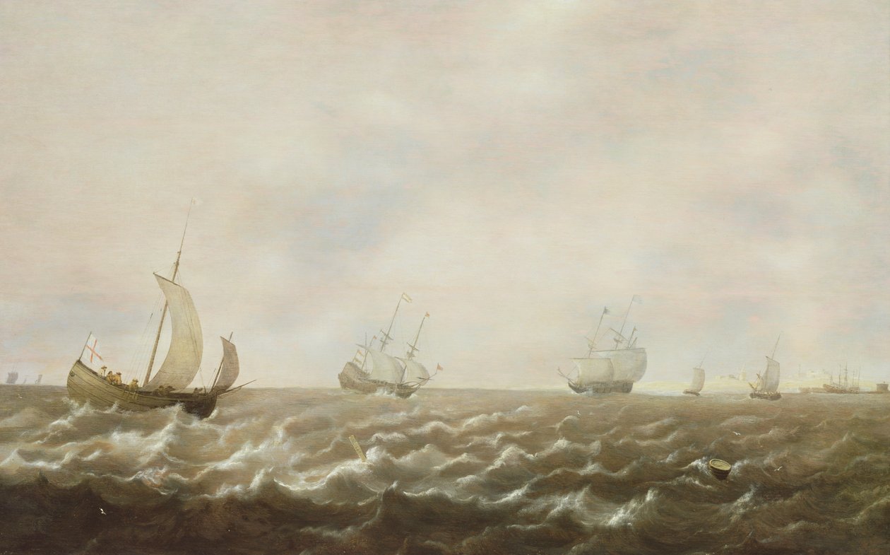 Holenderskie okręty wojenne i inne statki u wybrzeży, XVII wiek autorstwa Pieter de Zeelander