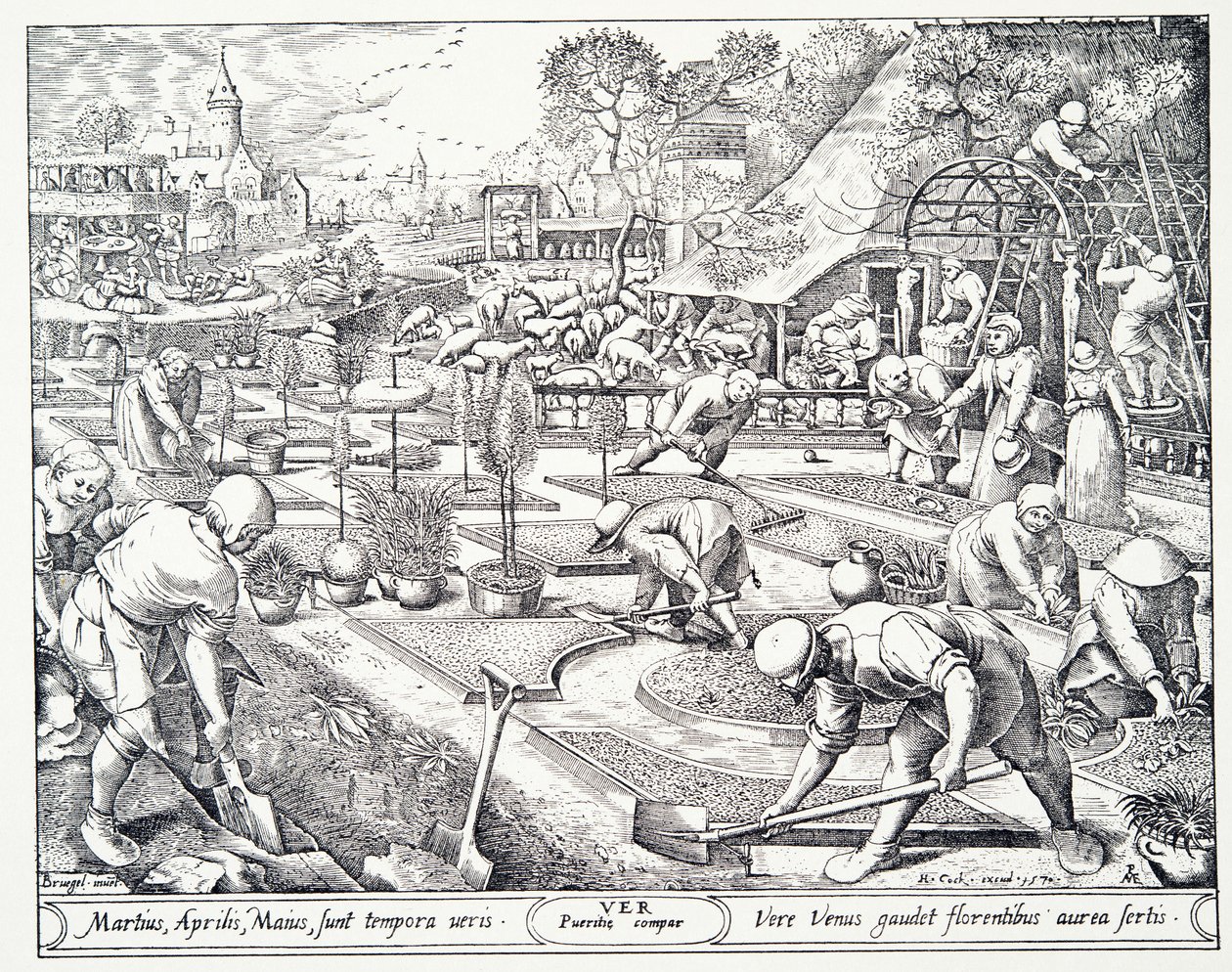 Wiosna, sztychowana przez Visschera, 1570 autorstwa Pieter Bruegel the Elder