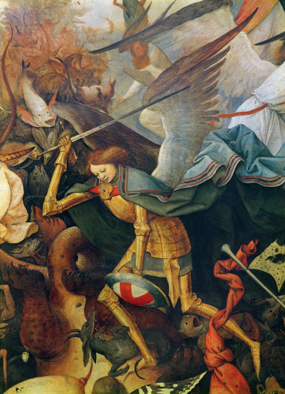 Detal środkowego anioła The Fall of the Rebel Angels, 1562 olej na desce dębowej autorstwa Pieter Bruegel the Elder