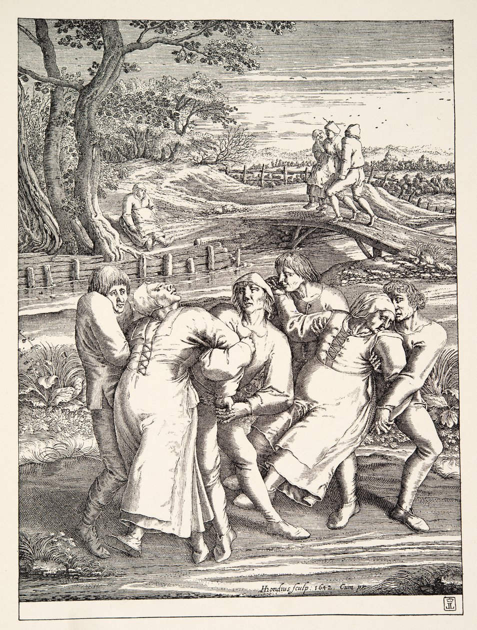 Dwie grupy chłopów podążających na Pielgrzymkę Epilepsji, ok. 1642 r. autorstwa Pieter Bruegel the Elder