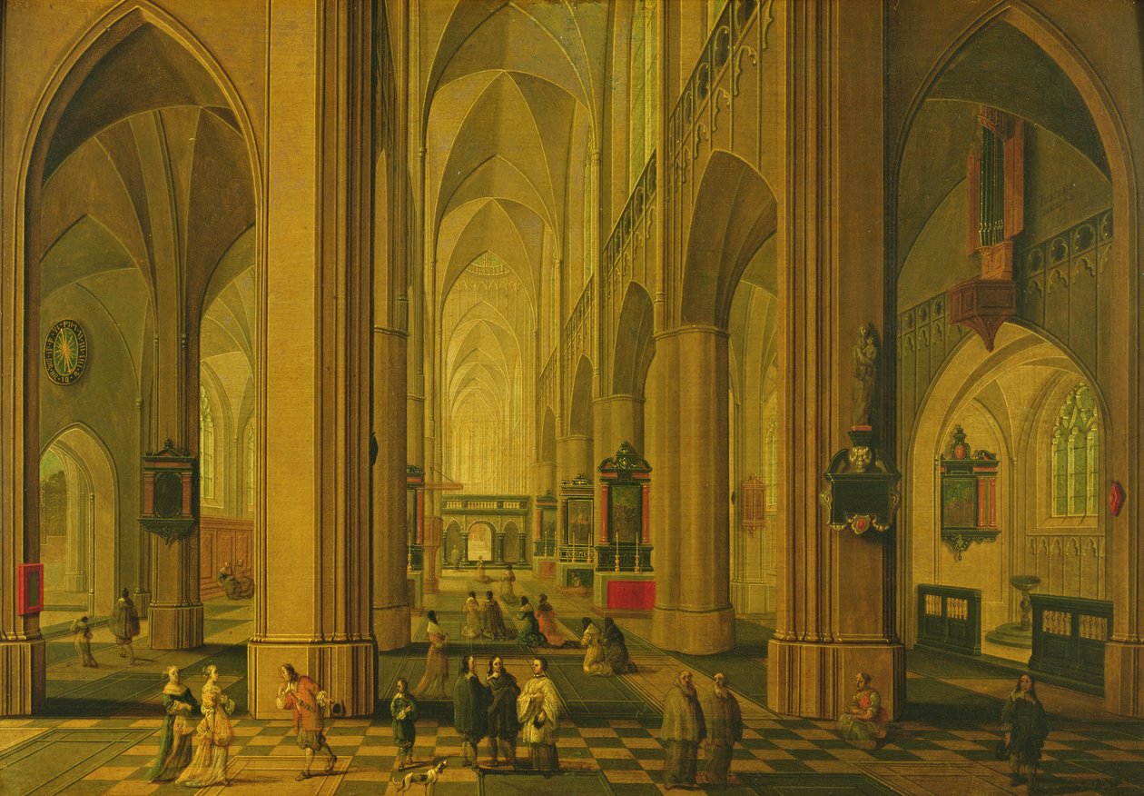 Wnętrze kościoła w Antwerpii, ok. 1660 r. autorstwa Pieter the Elder Neeffs