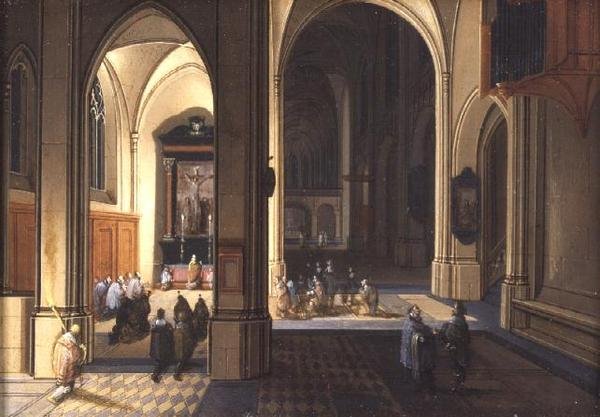 Wnętrze kościoła gotyckiego (olej na miedzi) autorstwa Pieter the Elder Neeffs