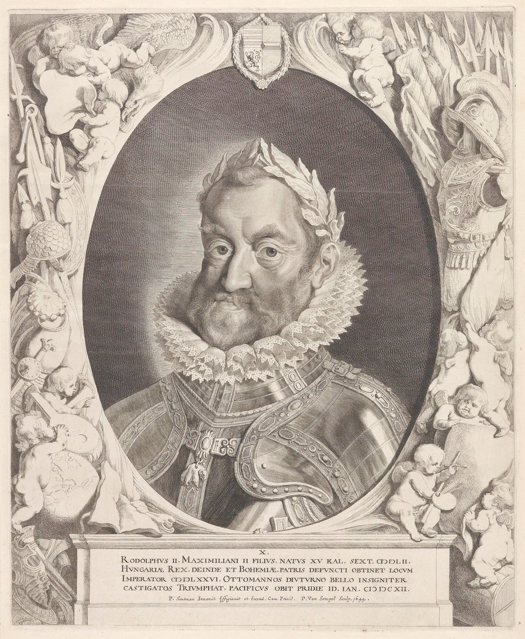 Portret cesarza Rudolfa II z wieńcem laurowym autorstwa Pieter van Sompel