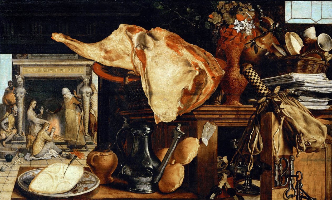Martwa natura próżności (Chrystus w domu Marty i Marii) - Pieter Aertsen (dit Lange Pier) (1508-1575). Olej na drewnie autorstwa Pieter Aertsen