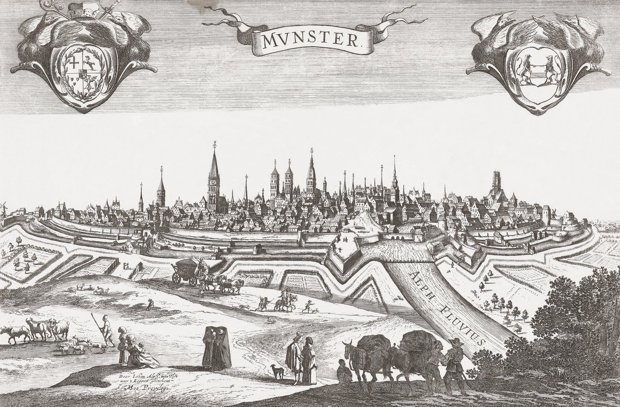 Panorama Munster, Niemcy (druk) autorstwa Pieter (after) Nolpe