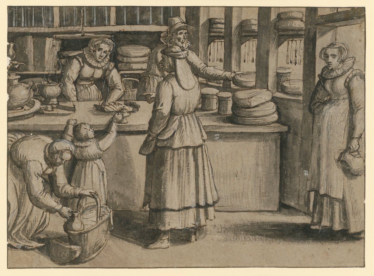 Wnętrze sklepu z mlekiem i serami autorstwa Pieter Aertsen