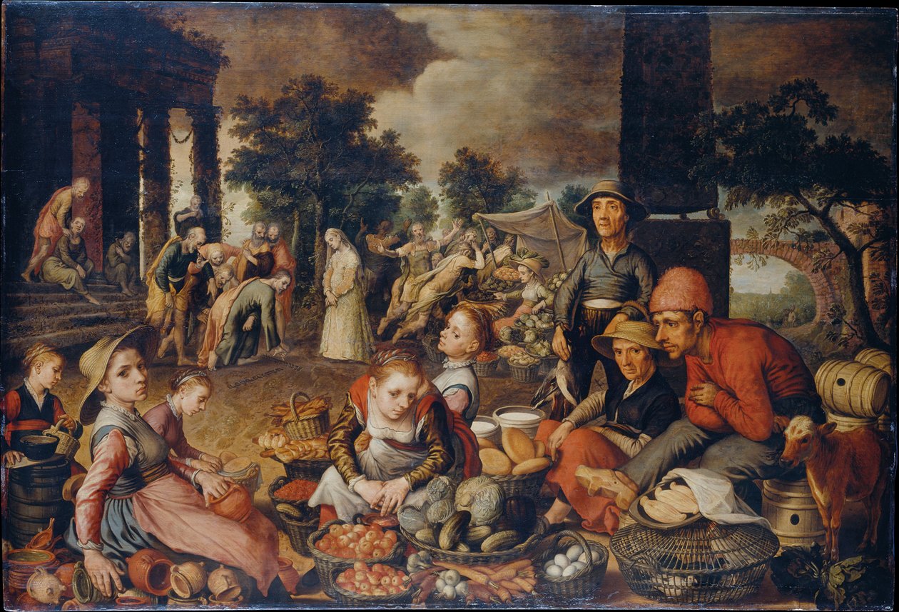 Scena targowa z Chrystusem i cudzołożnicą autorstwa Pieter Aertsen