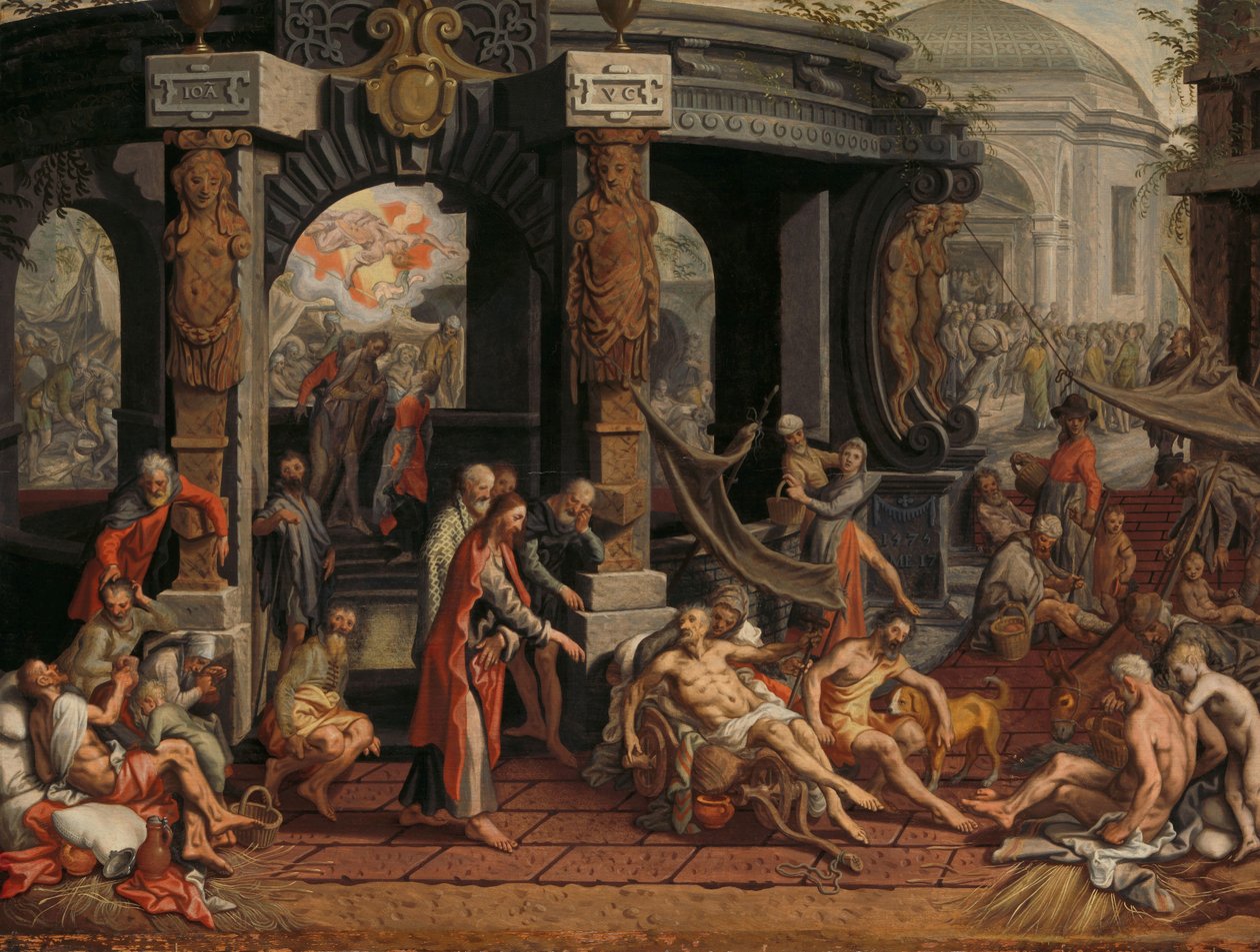 Uzdrowienie paralityka, Sadzawka Bethesda autorstwa Pieter Aertsen