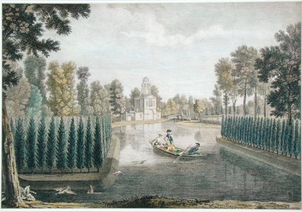 The Water Gardens w Chiswick House, Londyn, c.1720-28 (kolor grawerowany) (patrz także 176474) autorstwa Pieter Andreas (after) Rysbrack