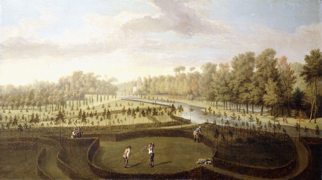 Widok Chiswick Gardens, Richmond, z całej Nowych Ogrodów w kierunku Bagnio, c.1729-31 autorstwa Pieter Andreas Rysbrack