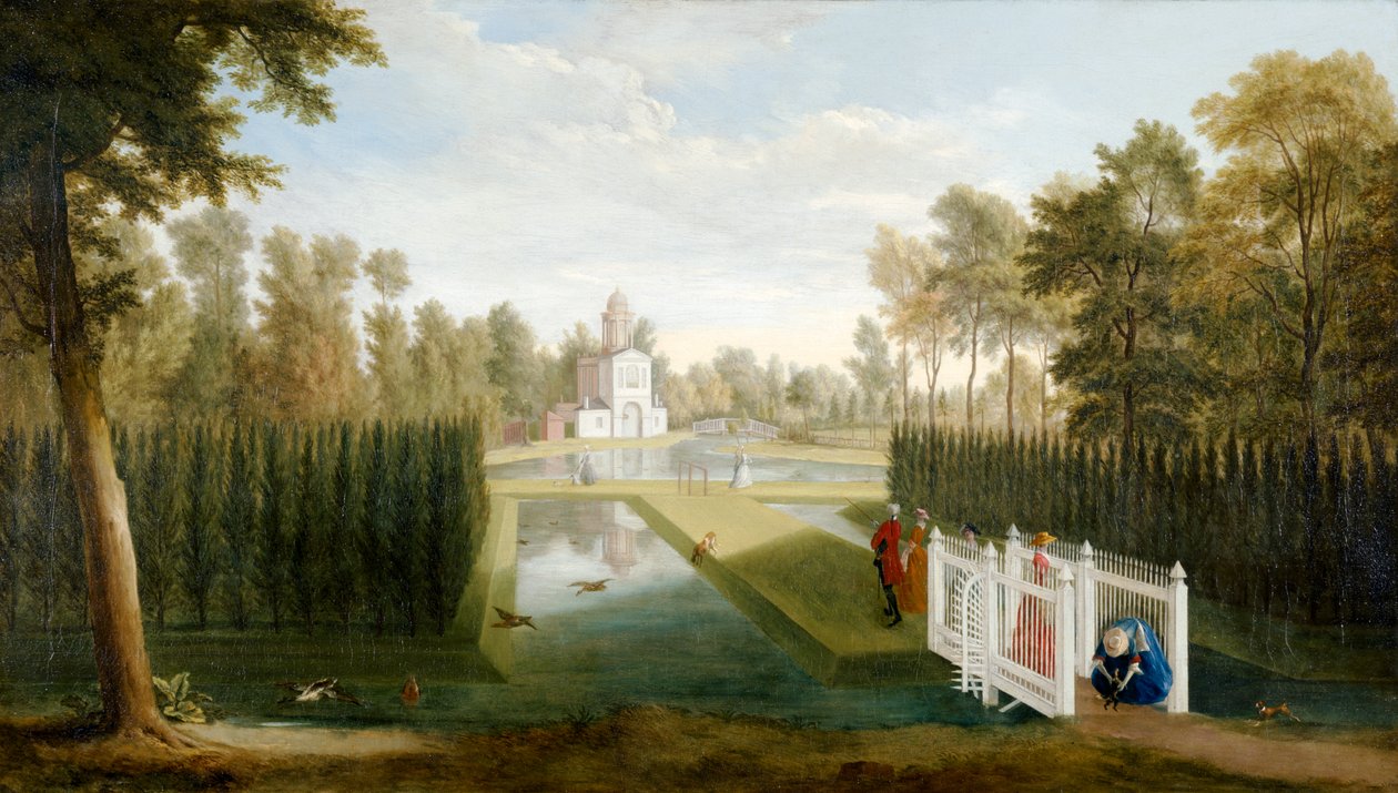 Widok na ogrody Chiswick na tyły Bagnio (Cascina) Chiswick House (olej na płótnie) autorstwa Pieter Andreas Rysbrack