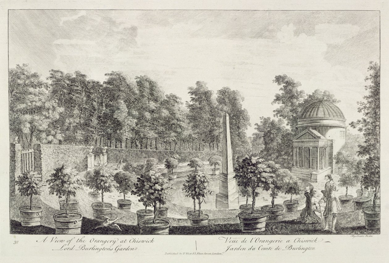 Widok na oranżerię, ogród Lorda Burlingtona w Chiswick autorstwa Pieter Andreas Rysbrack