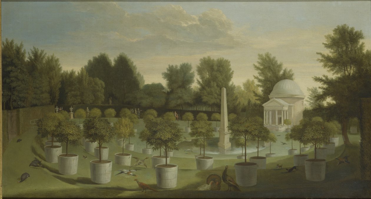 Widok na Ogród Drzew Pomarańczowych, Chiswick House (olej na płótnie) autorstwa Pieter Andreas Rysbrack