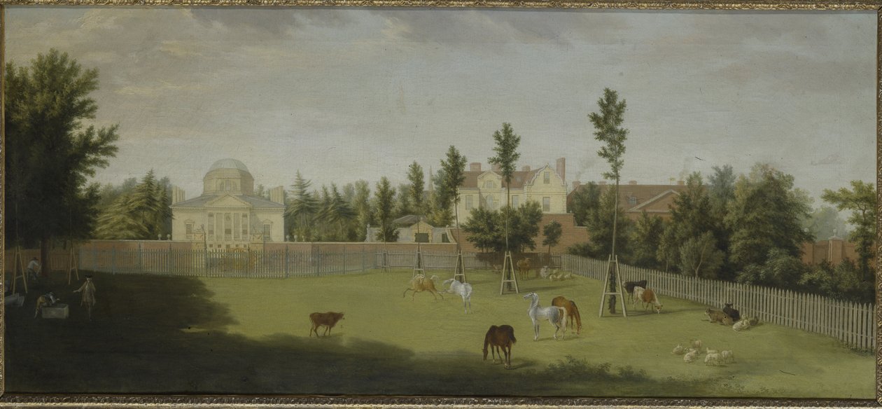 Widok na nową willę, stary dom i stajnie z całej Burlington Lane, Chiswick Villa (olej na płótnie) autorstwa Pieter Andreas Rysbrack