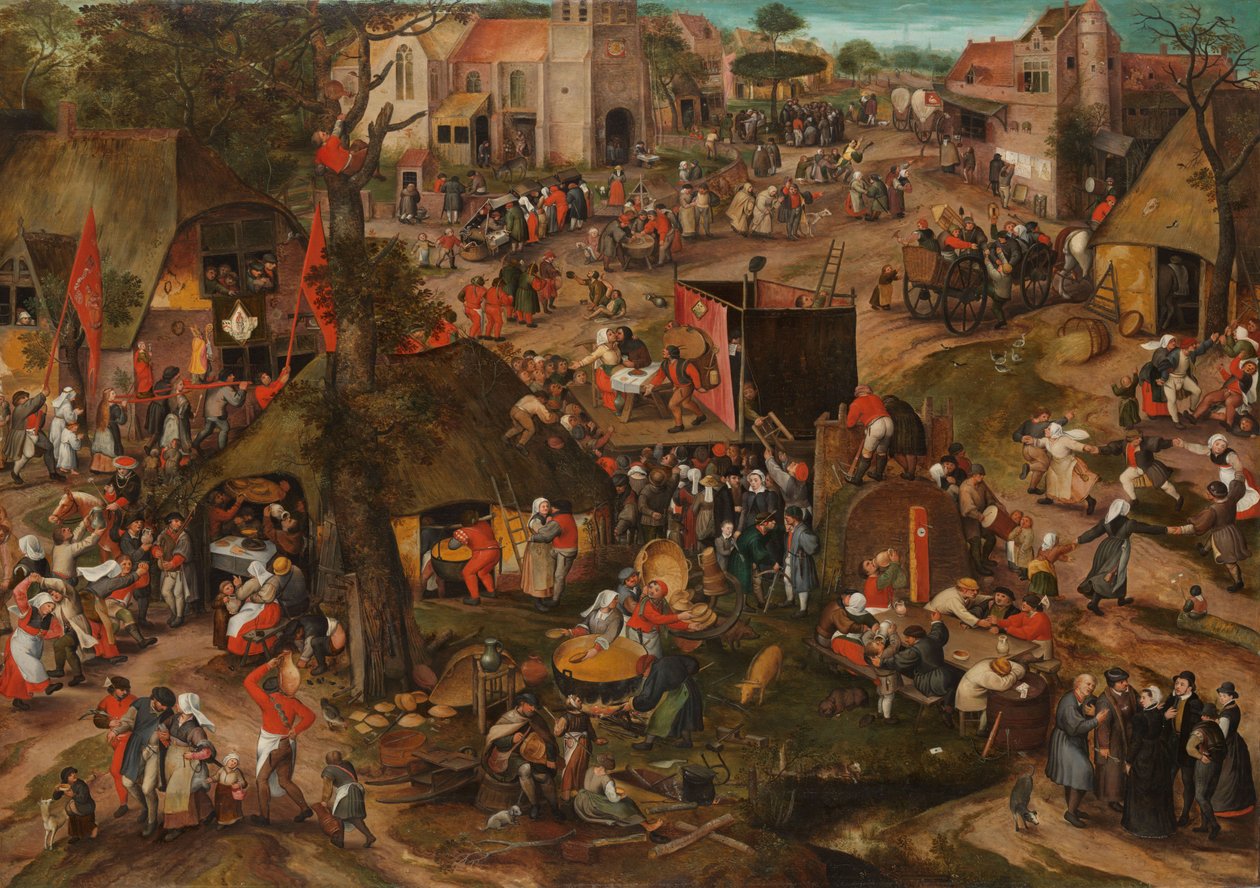 Kermis flamandzki z przedstawieniem farsy „Een cluyte van Plaeyerwater”, c. 1570 autorstwa Pieter Balten