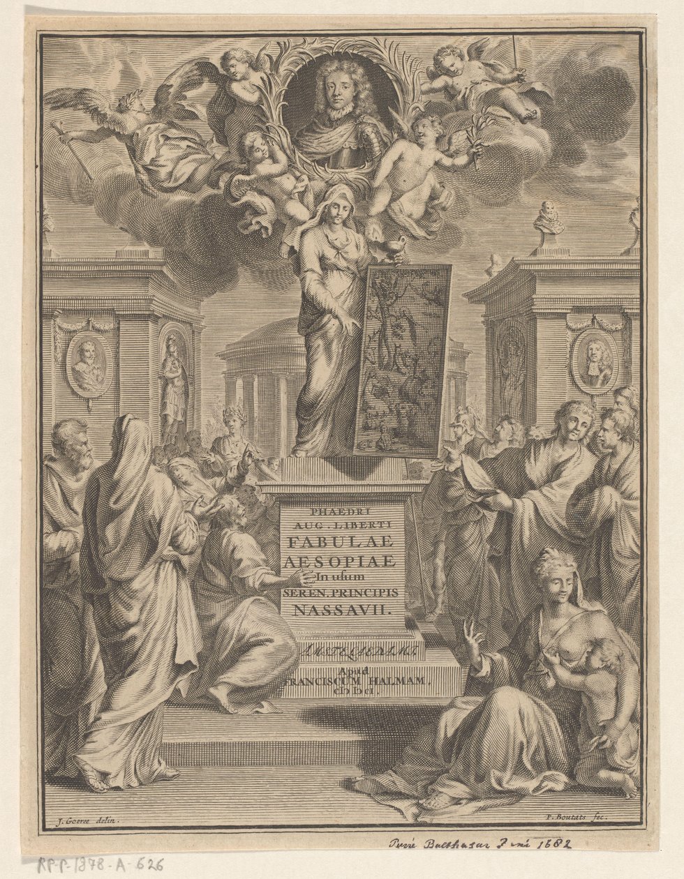 Bajki Ezopa Fajdros sie. uwolniony z bajek Ezopa (tytuł na obiekcie) autorstwa Pieter Balthasar Bouttats