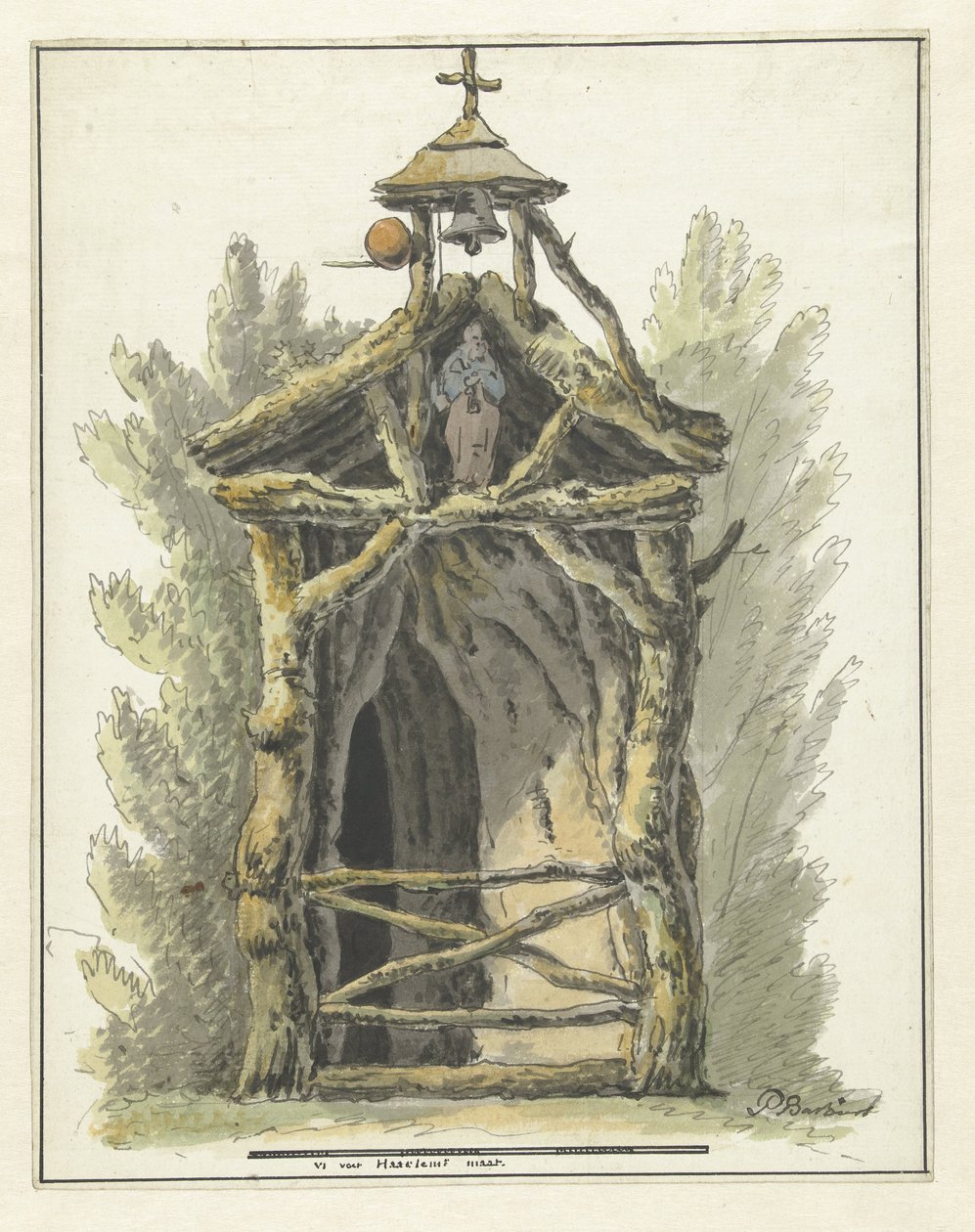 Pustelnia z figurą świętego autorstwa Pieter Bartholomeusz. Barbiers