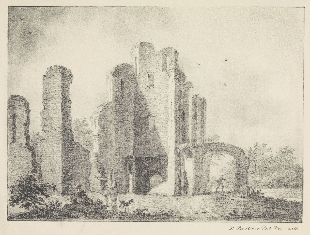 Krajobraz z ruinami i postaciami autorstwa Pieter Bartholomeusz. Barbiers