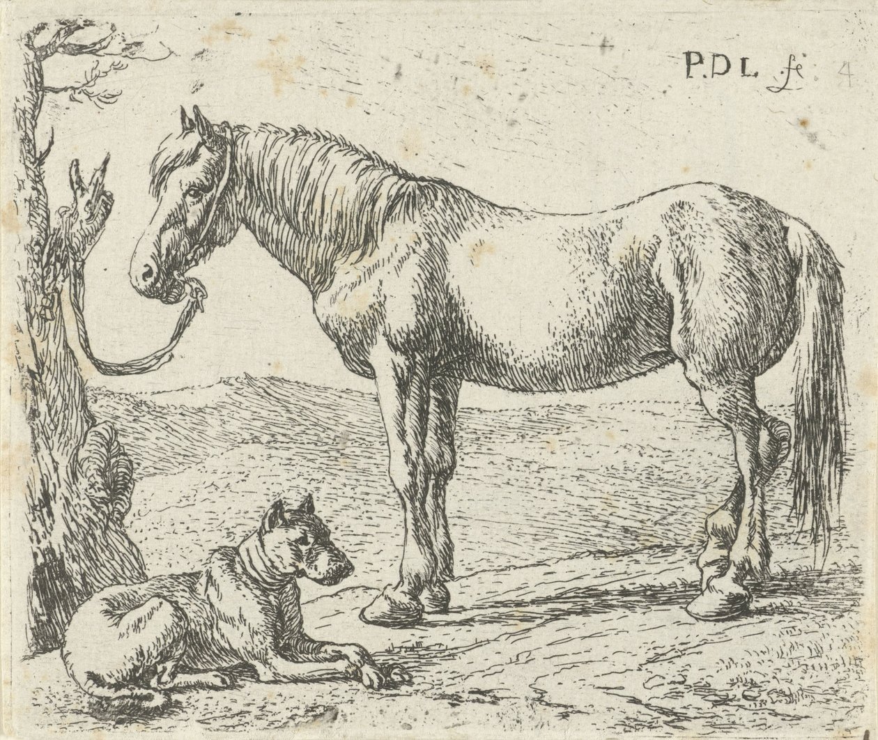 Koń i pies na łące Konie (tytuł serii) autorstwa Pieter Bodding van Laer