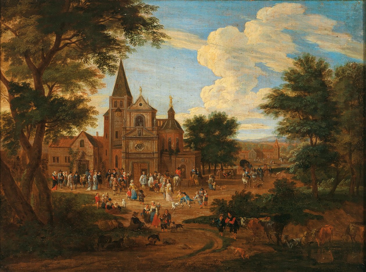 Ruchliwy rynek w mieście autorstwa Pieter Bout