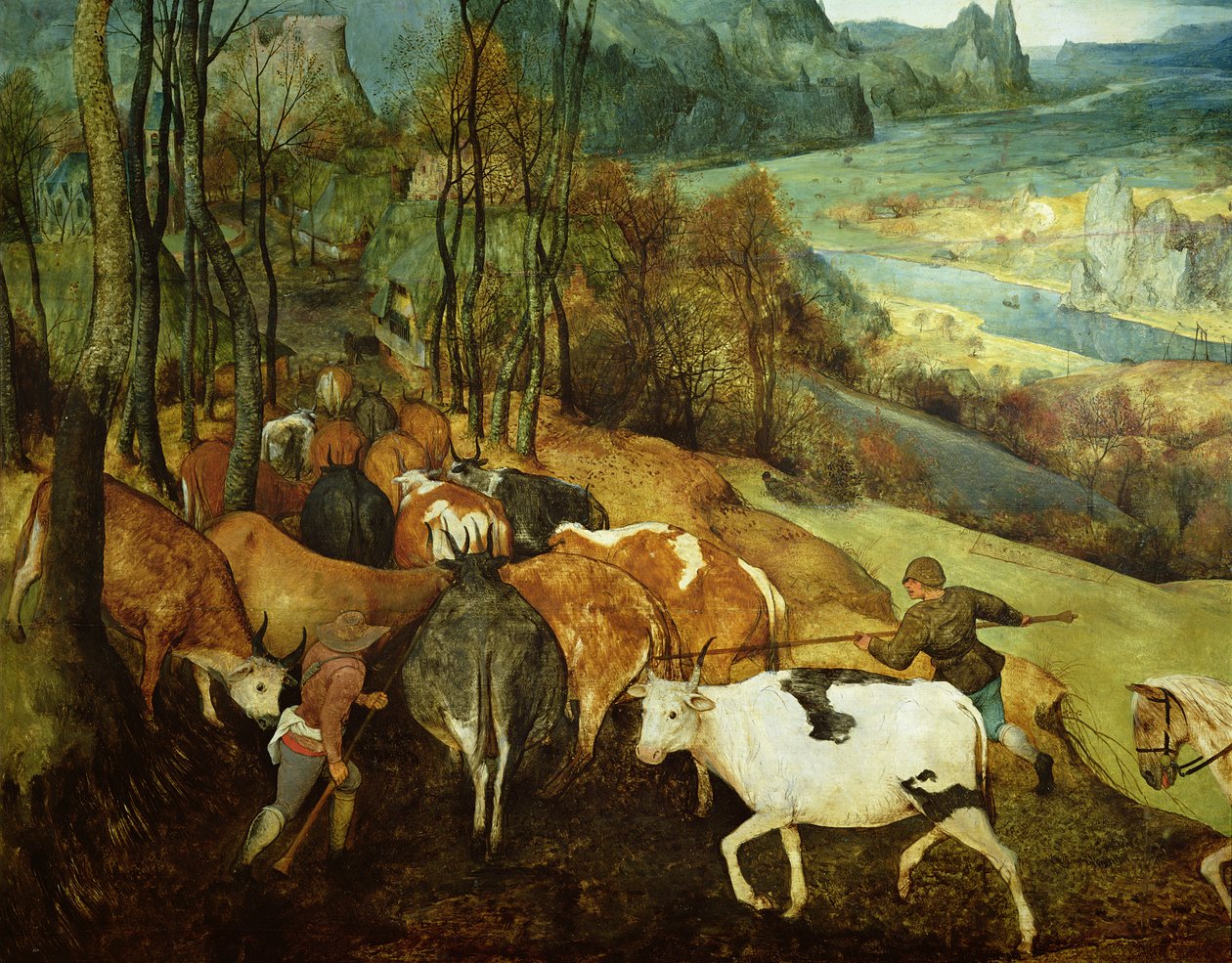 Powrót stada jesień 1565 olej na detalu panelu z lat 186444 i 556 autorstwa Pieter Bruegel the Elder